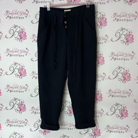 Wilfred Pants - Wilfred Black Cropped Trousers buttons tie up belt ribbon